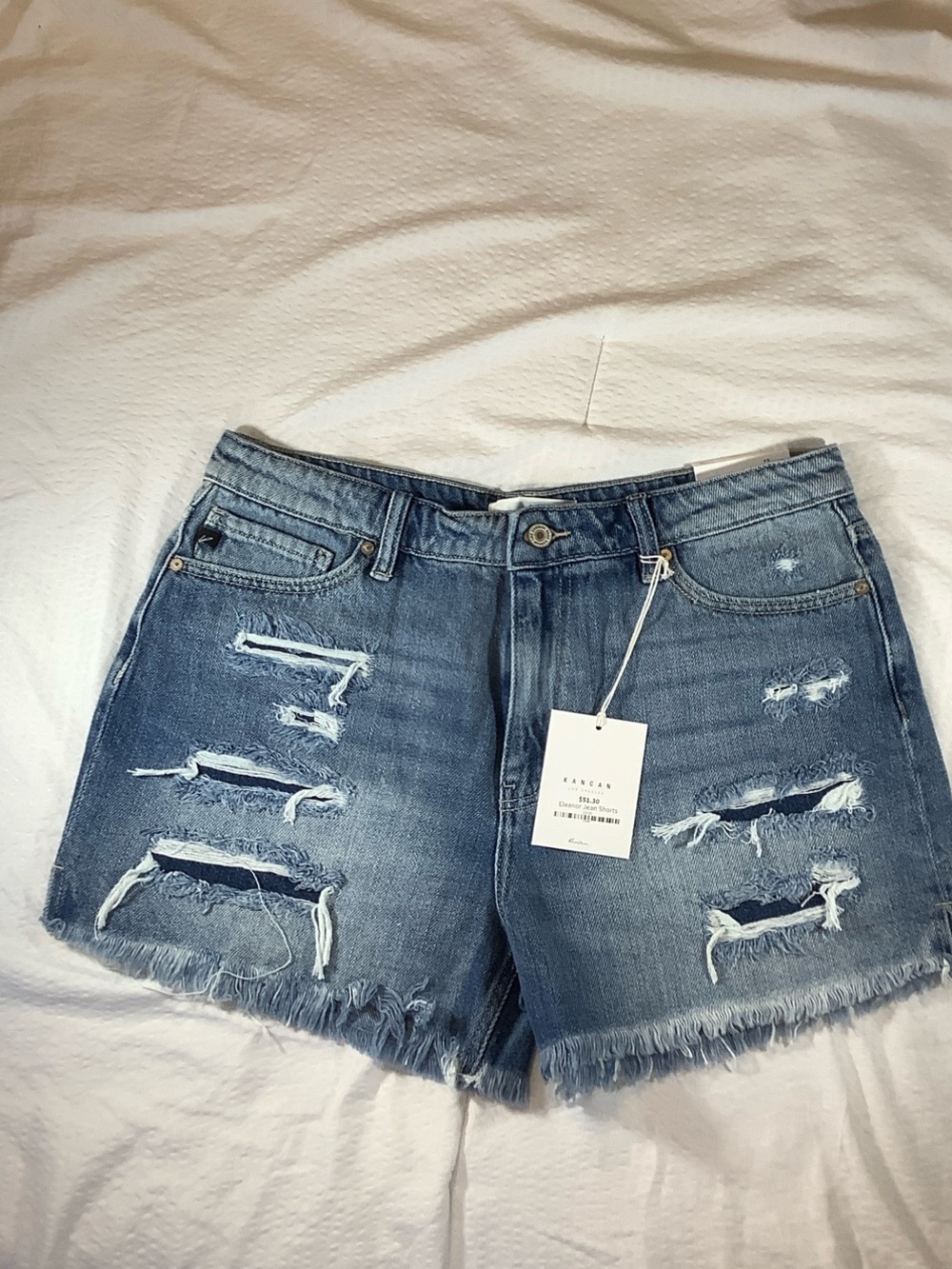 KanCan Distressed Light Blue Denim Shorts